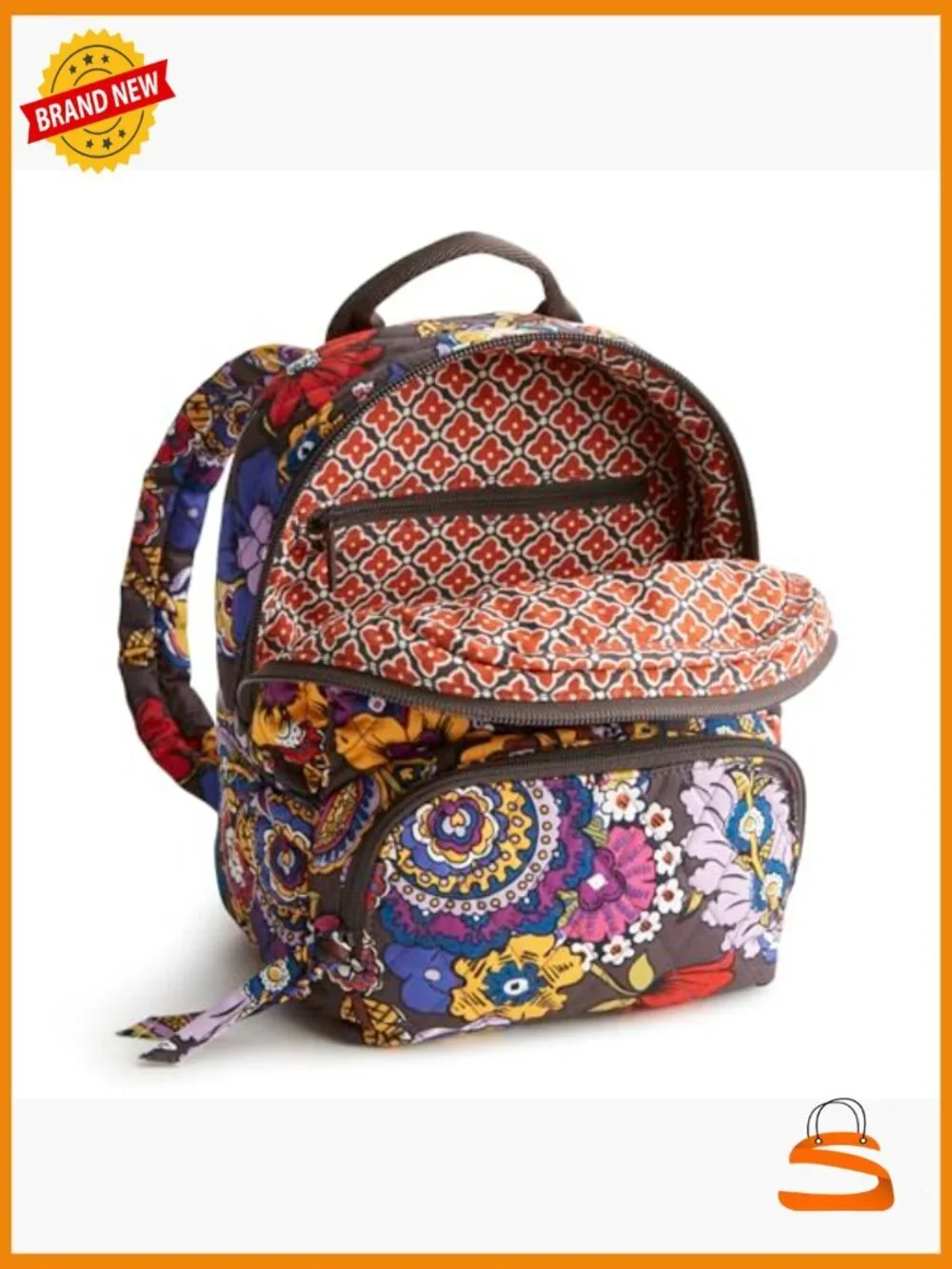 Premium Cotton Mini Backpack, Floral, Zip Closure, 2 Pockets